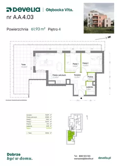 3 pokoje, mieszkanie 61,93 m², piętro 4, oferta nr A.A.4.03, Głębocka Vita, Warszawa, Białołęka, Białołęka, Głębocka 84A