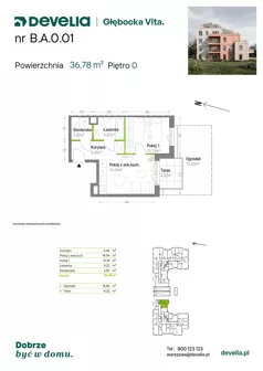 2 pokoje, mieszkanie 36,78 m², parter, oferta nr B.A.0.01, Głębocka Vita, Warszawa, Białołęka, Białołęka, Głębocka 84A
