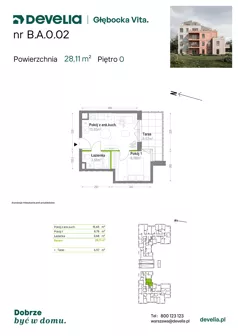 2 pokoje, mieszkanie 28,11 m², parter, oferta nr B.A.0.02, Głębocka Vita, Warszawa, Białołęka, Białołęka, Głębocka 84A