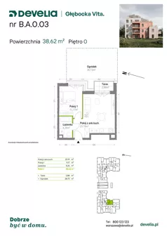 2 pokoje, mieszkanie 38,62 m², piętro 1, oferta nr B.B.1.09, Głębocka Vita, Warszawa, Białołęka, Białołęka, Głębocka 84A