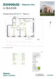 4 pokoje, mieszkanie 83,63 m², piętro 1, oferta nr B.A.1.07, Głębocka Vita, Warszawa, Białołęka, Białołęka, Głębocka 84A