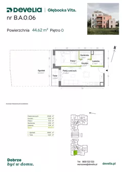 2 pokoje, mieszkanie 44,62 m², piętro 1, oferta nr B.A.1.05, Głębocka Vita, Warszawa, Białołęka, Białołęka, Głębocka 84A