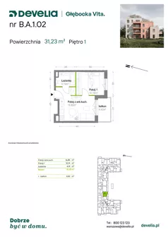 2 pokoje, mieszkanie 31,23 m², piętro 1, oferta nr B.A.1.02, Głębocka Vita, Warszawa, Białołęka, Białołęka, Głębocka 84A
