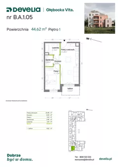 2 pokoje, mieszkanie 44,62 m², piętro 1, oferta nr B.A.1.05, Głębocka Vita, Warszawa, Białołęka, Białołęka, Głębocka 84A