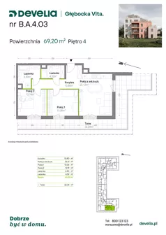 3 pokoje, mieszkanie 69,20 m², piętro 4, oferta nr B.A.4.03, Głębocka Vita, Warszawa, Białołęka, Białołęka, Głębocka 84A
