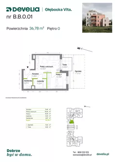 2 pokoje, mieszkanie 36,78 m², parter, oferta nr B.B.0.01, Głębocka Vita, Warszawa, Białołęka, Białołęka, Głębocka 84A
