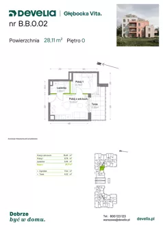 2 pokoje, mieszkanie 28,11 m², piętro 1, oferta nr B.A.1.01, Głębocka Vita, Warszawa, Białołęka, Białołęka, Głębocka 84A