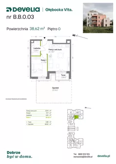 2 pokoje, mieszkanie 38,62 m², piętro 1, oferta nr B.B.1.09, Głębocka Vita, Warszawa, Białołęka, Białołęka, Głębocka 84A