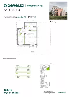 3 pokoje, mieszkanie 63,32 m², piętro 1, oferta nr B.B.1.08, Głębocka Vita, Warszawa, Białołęka, Białołęka, Głębocka 84A