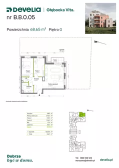 3 pokoje, mieszkanie 68,65 m², piętro 1, oferta nr B.B.1.07, Głębocka Vita, Warszawa, Białołęka, Białołęka, Głębocka 84A