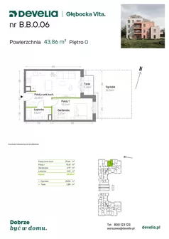 2 pokoje, mieszkanie 43,86 m², piętro 1, oferta nr B.B.1.05, Głębocka Vita, Warszawa, Białołęka, Białołęka, Głębocka 84A