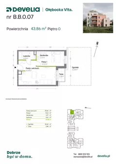 2 pokoje, mieszkanie 43,86 m², piętro 1, oferta nr B.B.1.05, Głębocka Vita, Warszawa, Białołęka, Białołęka, Głębocka 84A