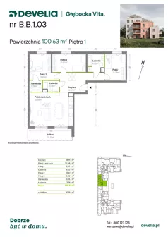 4 pokoje, mieszkanie 100,63 m², piętro 1, oferta nr B.B.1.03, Głębocka Vita, Warszawa, Białołęka, Białołęka, Głębocka 84A