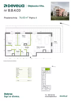 3 pokoje, mieszkanie 76,43 m², piętro 4, oferta nr B.B.4.03, Głębocka Vita, Warszawa, Białołęka, Białołęka, Głębocka 84A