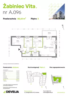 4 pokoje, mieszkanie 80,43 m², piętro 3, oferta nr A.096, Żabiniec Vita, Kraków, Krowodrza, ul. Żabiniec 56