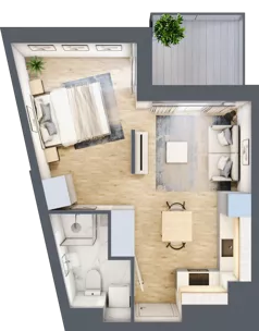 1 pokój, mieszkanie 32,99 m², piętro 1, oferta nr B.5, Apartamenty Kapitanat bud. B, Gdańsk, Śródmieście, ul. Stępkarska / Wiosny Ludów