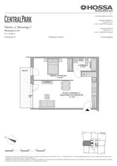 1 pokój, mieszkanie 49,38 m², piętro 3, oferta nr CP/R7/49, Centralpark, Gdańsk, Piecki-Migowo, Morena, ul. Franciszka Rakoczego