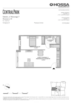 1 pokój, mieszkanie 50,77 m², piętro 8, oferta nr CP/R7/99, Centralpark, Gdańsk, Piecki-Migowo, Morena, ul. Franciszka Rakoczego