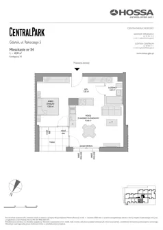 1 pokój, mieszkanie 42,99 m², piętro 6, oferta nr CP/R5/54, Centralpark, Gdańsk, Piecki-Migowo, Morena, ul. Franciszka Rakoczego