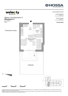 1 pokój, mieszkanie 26,26 m², parter, oferta nr WW/JK12/1, Welocity Wiczlino, Gdynia, Chwarzno-Wiczlino, ul. Jana Kazimierza