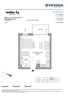 1 pokój, mieszkanie 28,51 m², piętro 1, oferta nr WW/JK14/27, Welocity Wiczlino, Gdynia, Chwarzno-Wiczlino, ul. Jana Kazimierza