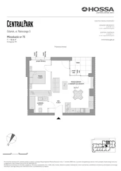 2 pokoje, mieszkanie 43,16 m², piętro 7, oferta nr CP/R5/75, Centralpark, Gdańsk, Piecki-Migowo, Morena, ul. Franciszka Rakoczego