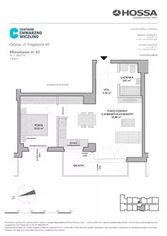 2 pokoje, mieszkanie 44,47 m², piętro 3, oferta nr F60/42, Centrum Chwarzno - Wiczlino, Gdynia, Chwarzno-Wiczlino, ul. Fregatowa