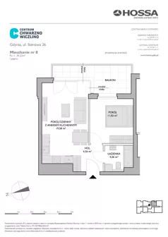 2 pokoje, mieszkanie 39,22 m², piętro 1, oferta nr CCW/S26/8, Centrum Chwarzno - Wiczlino, Gdynia, Chwarzno-Wiczlino, ul. Fregatowa