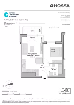 2 pokoje, mieszkanie 39,28 m², piętro 1, oferta nr CCW/B2/9, Centrum Chwarzno - Wiczlino, Gdynia, Chwarzno-Wiczlino, ul. Fregatowa