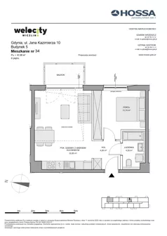 2 pokoje, mieszkanie 42,88 m², piętro 2, oferta nr WW/B5/34, Welocity Wiczlino, Gdynia, Chwarzno-Wiczlino, ul. Jana Kazimierza