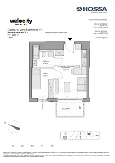 2 pokoje, mieszkanie 29,06 m², piętro 1, oferta nr WW/JK14/22, Welocity Wiczlino, Gdynia, Chwarzno-Wiczlino, ul. Jana Kazimierza