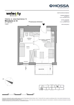 2 pokoje, mieszkanie 29,10 m², piętro 2, oferta nr WW/JK14/36, Welocity Wiczlino, Gdynia, Chwarzno-Wiczlino, ul. Jana Kazimierza