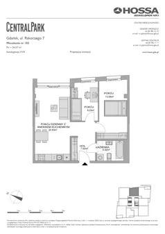 3 pokoje, mieszkanie 54,57 m², piętro 17, oferta nr CP/R7/182, Centralpark, Gdańsk, Piecki-Migowo, Morena, ul. Franciszka Rakoczego