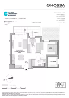 3 pokoje, mieszkanie 51,05 m², piętro 1, oferta nr CCW/B2/16, Centrum Chwarzno - Wiczlino, Gdynia, Chwarzno-Wiczlino, ul. Fregatowa