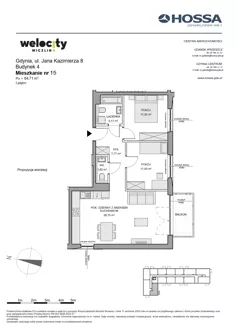 3 pokoje, mieszkanie 64,71 m², piętro 1, oferta nr WW/B4/15, Welocity Wiczlino, Gdynia, Chwarzno-Wiczlino, ul. Jana Kazimierza