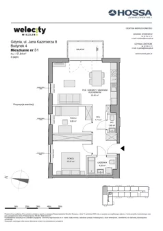 3 pokoje, mieszkanie 57,64 m², piętro 2, oferta nr WW/B4/31, Welocity Wiczlino, Gdynia, Chwarzno-Wiczlino, ul. Jana Kazimierza