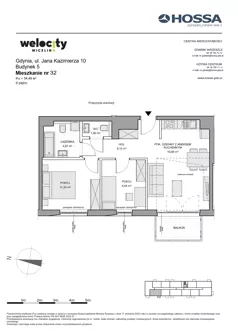 3 pokoje, mieszkanie 54,46 m², piętro 2, oferta nr WW/B5/32, Welocity Wiczlino, Gdynia, Chwarzno-Wiczlino, ul. Jana Kazimierza