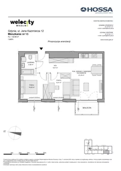 3 pokoje, mieszkanie 52,68 m², piętro 1, oferta nr WW/JK12/16, Welocity Wiczlino, Gdynia, Chwarzno-Wiczlino, ul. Jana Kazimierza