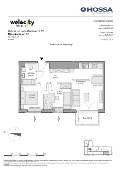 3 pokoje, mieszkanie 52,65 m², piętro 2, oferta nr WW/JK12/27, Welocity Wiczlino, Gdynia, Chwarzno-Wiczlino, ul. Jana Kazimierza