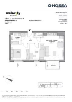 3 pokoje, mieszkanie 58,13 m², piętro 1, oferta nr WW/JK14/21, Welocity Wiczlino, Gdynia, Chwarzno-Wiczlino, ul. Jana Kazimierza