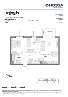 3 pokoje, mieszkanie 53,99 m², piętro 2, oferta nr WW/JK14/39, Welocity Wiczlino, Gdynia, Chwarzno-Wiczlino, ul. Jana Kazimierza