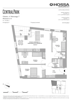 4 pokoje, mieszkanie 81,86 m², piętro 4, oferta nr CP/R7/51, Centralpark, Gdańsk, Piecki-Migowo, Morena, ul. Franciszka Rakoczego
