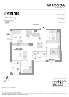 4 pokoje, mieszkanie 64,51 m², piętro 4, oferta nr CP/R5/31, Centralpark, Gdańsk, Piecki-Migowo, Morena, ul. Franciszka Rakoczego