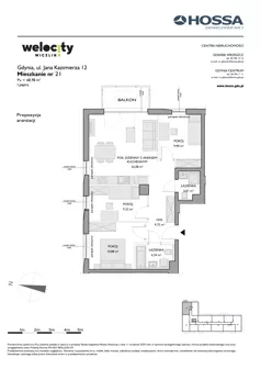 4 pokoje, mieszkanie 68,98 m², piętro 1, oferta nr WW/JK12/21, Welocity Wiczlino, Gdynia, Chwarzno-Wiczlino, ul. Jana Kazimierza