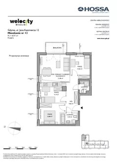 4 pokoje, mieszkanie 68,97 m², piętro 3, oferta nr WW/JK12/43, Welocity Wiczlino, Gdynia, Chwarzno-Wiczlino, ul. Jana Kazimierza