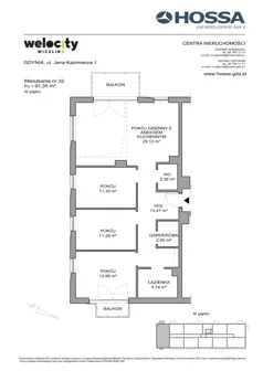 4 pokoje, mieszkanie 91,35 m², piętro 3, oferta nr WW/B14/32, Welocity Wiczlino, Gdynia, Chwarzno-Wiczlino, ul. Jana Kazimierza