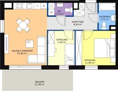 3 pokoje, mieszkanie 57,29 m², piętro 7, oferta nr A.M53, Paderewskiego 29, Katowice, Osiedle Paderewskiego-Muchowiec, Dolina Trzech Stawów, ul. Ignacego Paderewskiego 29