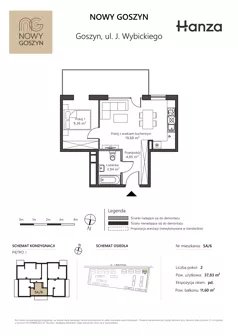 2 pokoje, mieszkanie 37,83 m², piętro 1, oferta nr 5A/6, Nowy Goszyn, Goszyn, ul. Józefa Wybickiego