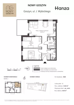 3 pokoje, mieszkanie 61,20 m², piętro 1, oferta nr 5B/6, Nowy Goszyn, Goszyn, ul. Józefa Wybickiego