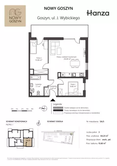 3 pokoje, mieszkanie 64,23 m², piętro 1, oferta nr 5A/5, Nowy Goszyn, Goszyn, ul. Józefa Wybickiego